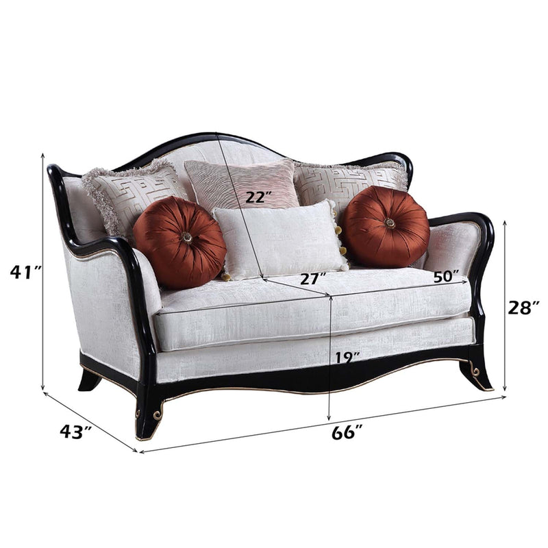 Nurmive 66" Loveseat w/6 Pillows, Beige Fabric Acme
