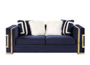 Virrux 80" Loveseat w/4 Pillows, Blue Velvet & Gold Finish Acme