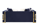 Virrux 80" Loveseat w/4 Pillows, Blue Velvet & Gold Finish Acme