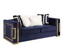 Virrux 80" Loveseat w/4 Pillows, Blue Velvet & Gold Finish Acme