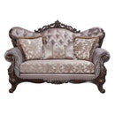 Benbek 70" Loveseat w/3 Pillows, Fabric & Antique Oak Finish Acme