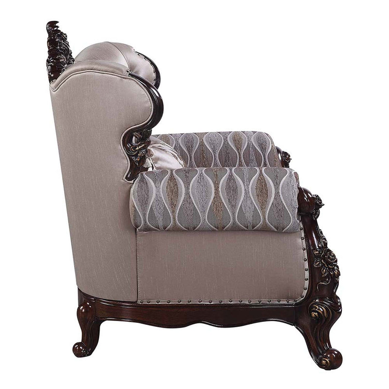 Benbek 70" Loveseat w/3 Pillows, Fabric & Antique Oak Finish Acme