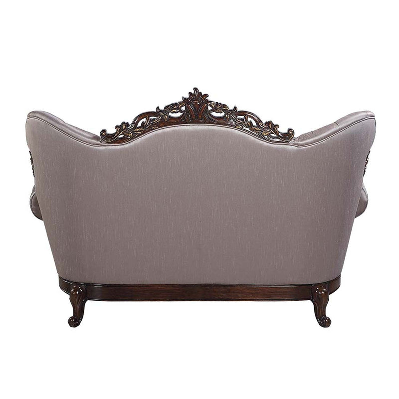 Benbek 70" Loveseat w/3 Pillows, Fabric & Antique Oak Finish Acme