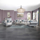 Pelumi 76" Loveseat w/5 Pillows, Light Gray Linen & Platinum Finish Acme