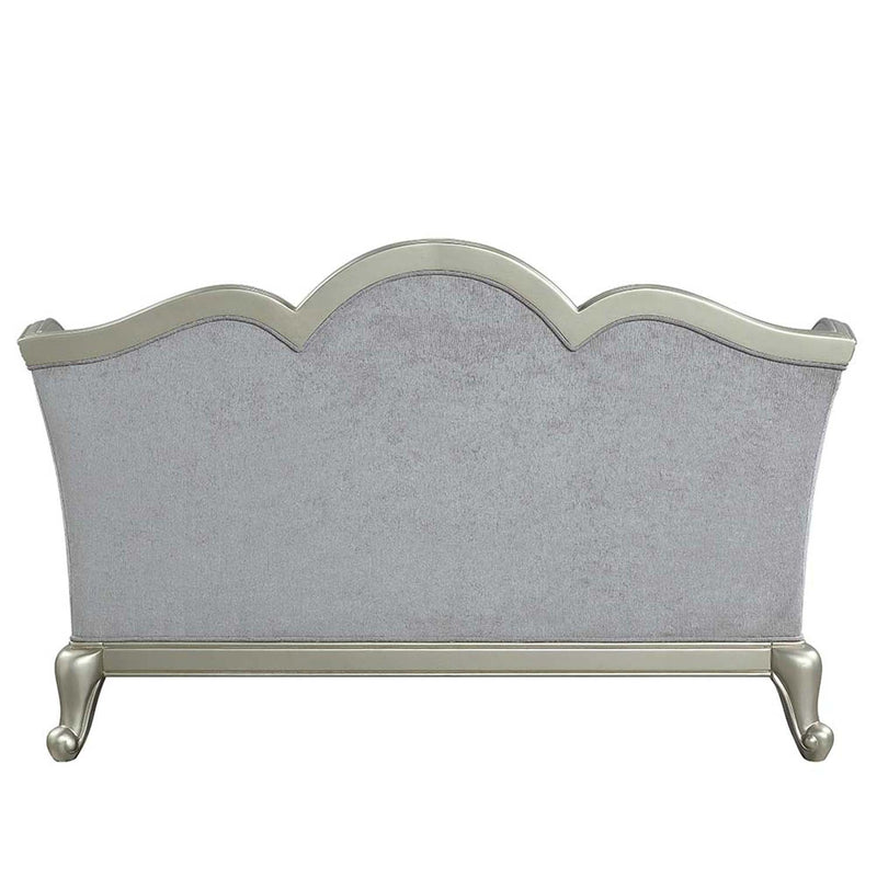 Qunsia 66" Loveseat w/4 Pillows, Light Gray Linen & Champagne Finish Acme