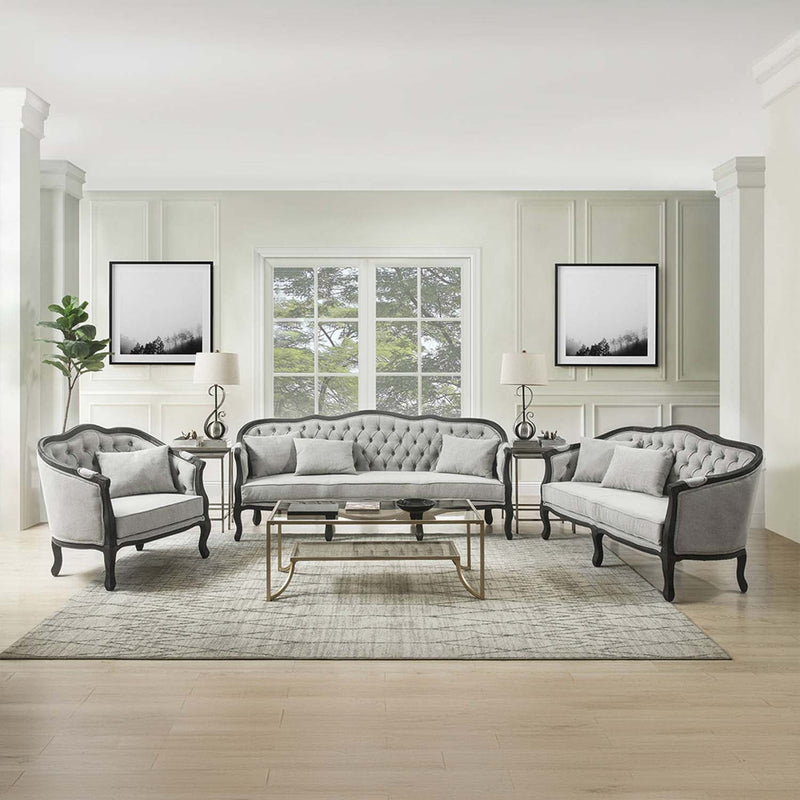 Samael 64" Loveseat w/2 Pillows, Gray Linen & Dark Brown Finish Acme