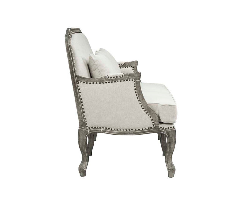 Tania 56" Loveseat w/2 Pillows, Cream Linen & Gray Finish Acme