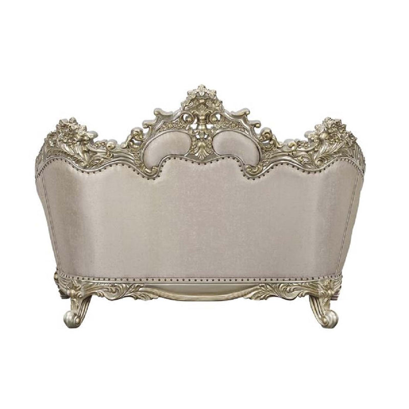 Danae 80" Loveseat w/5 Pillows, Fabric, Champagne & Gold Finish Acme