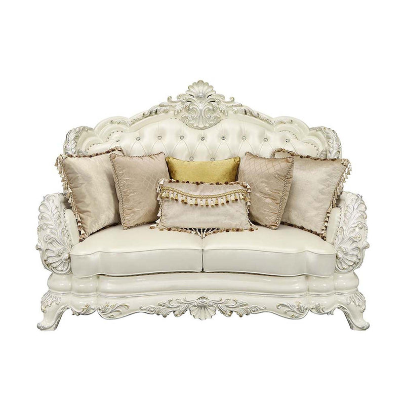 Adara 70" Loveseat w/5 Pillows, Pearl White Faux Leather Acme