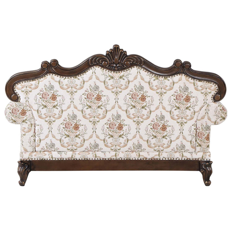 Nayla 69" Loveseat w/3 Pillows, Pattern Fabric & Cherry Finish Acme