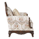 Nayla 69" Loveseat w/3 Pillows, Pattern Fabric & Cherry Finish Acme