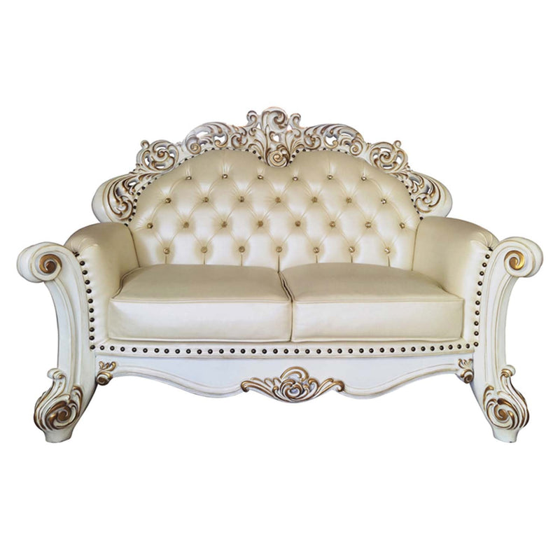 Vendome 70" Loveseat w/3 Pillows, Champagne Faux Leather Acme