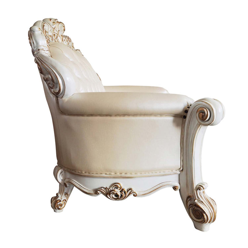 Vendome 70" Loveseat w/3 Pillows, Champagne Faux Leather Acme