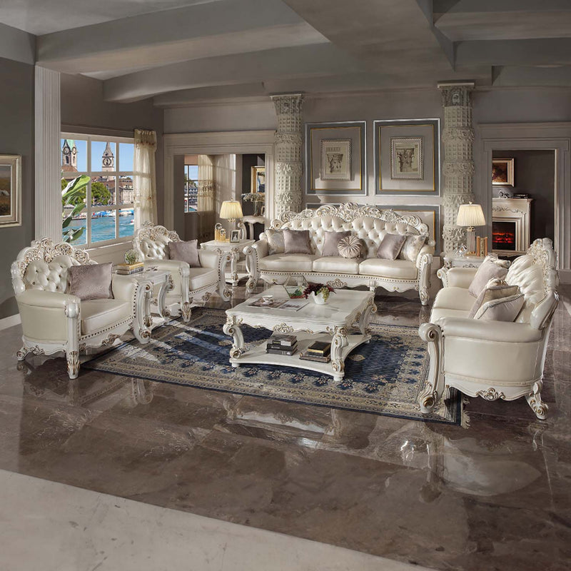 Vendome 70" Loveseat w/3 Pillows, Champagne Faux Leather Acme