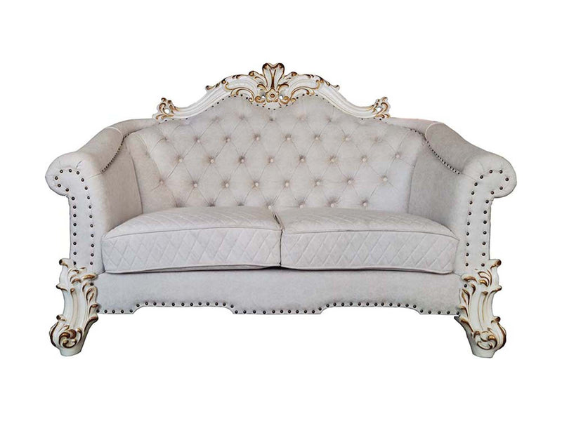 Vendome II 66" Loveseat w/4 Pillows, Two Tone Ivory Fabric & Antique Pearl Acme