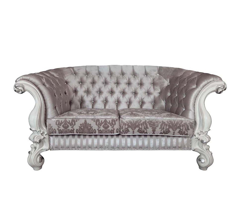 Versailles 76" Loveseat w/5 Pillows, Ivory Fabric & Bone White Finish Acme