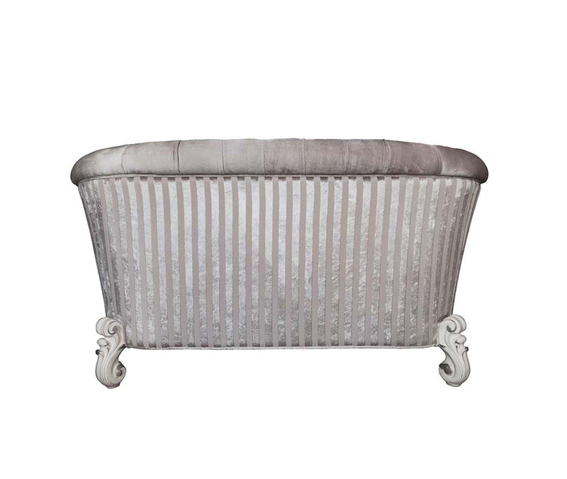 Versailles 76" Loveseat w/5 Pillows, Ivory Fabric & Bone White Finish Acme