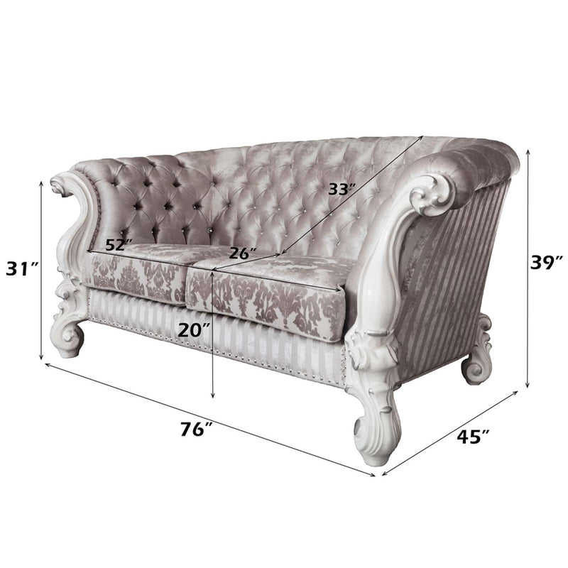 Versailles 76" Loveseat w/5 Pillows, Ivory Fabric & Bone White Finish Acme