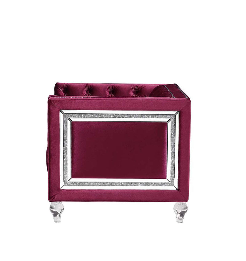 Heibero 67" Loveseat w/2 Pillows, Burgundy Velvet Acme