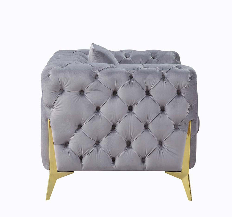 Jelanea 66" Loveseat w/2 Pillows, Gray Velvet & Gold Finish Acme