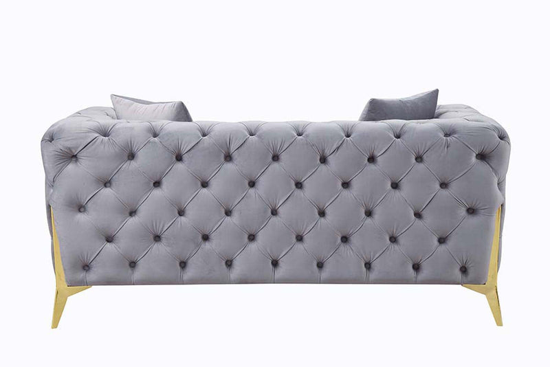 Jelanea 66" Loveseat w/2 Pillows, Gray Velvet & Gold Finish Acme