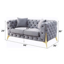 Jelanea 66" Loveseat w/2 Pillows, Gray Velvet & Gold Finish Acme