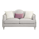 Kasa 66.25" Loveseat w/3 Pillows, Beige Linen & Champagne Finish Acme