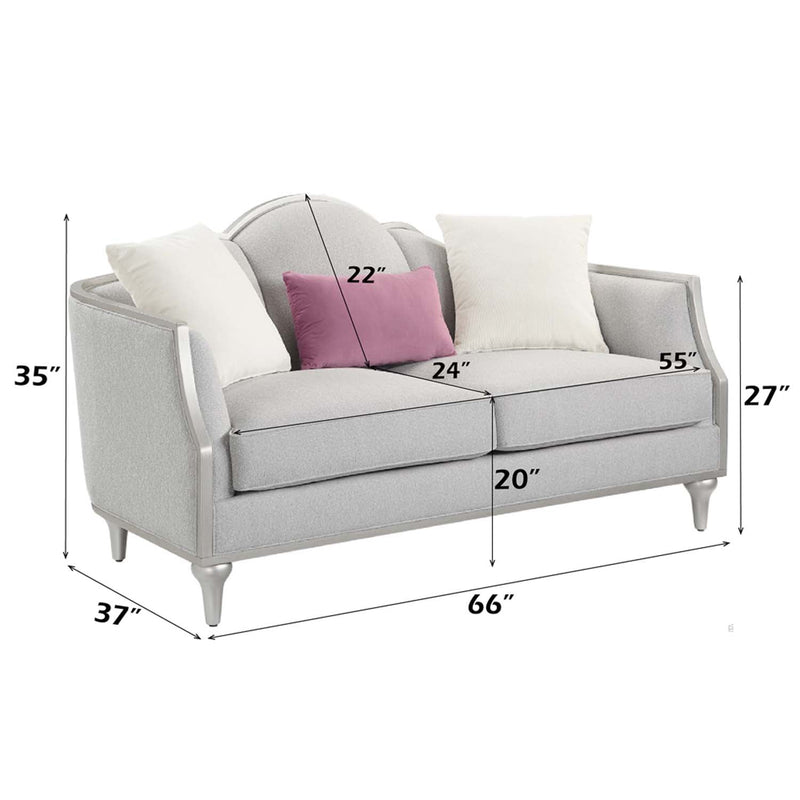 Kasa 66.25" Loveseat w/3 Pillows, Beige Linen & Champagne Finish Acme