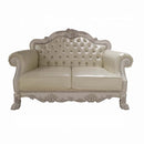Dresden 63.7" Loveseat w/3 Pillows, Faux Leather & Bone White Finish Acme