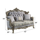 Miliani 73" Loveseat w/3 Pillows, Fabric & Antique Bronze Finish Acme