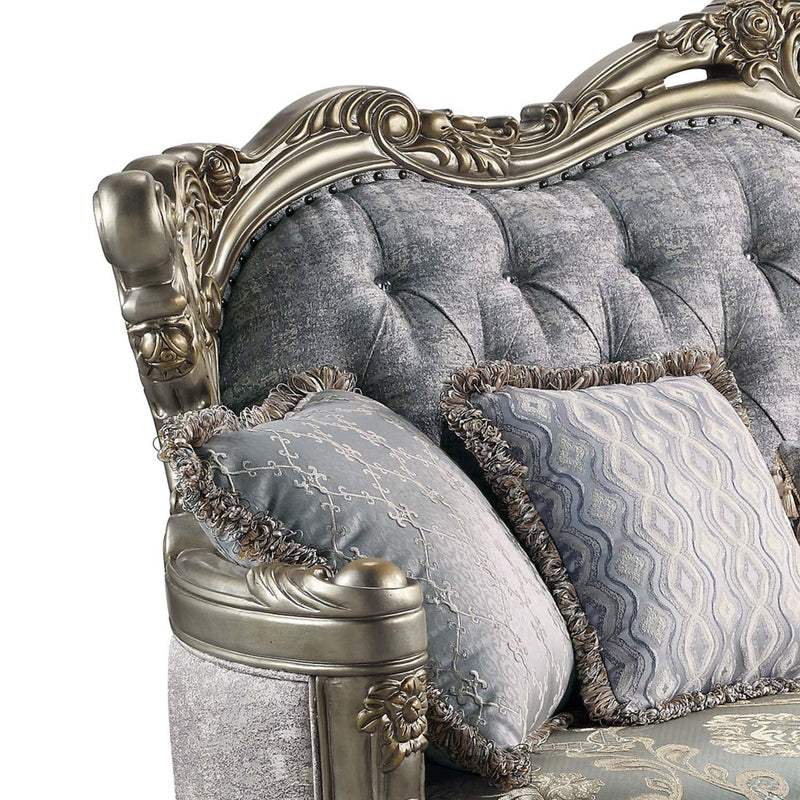 Miliani 73" Loveseat w/3 Pillows, Fabric & Antique Bronze Finish Acme