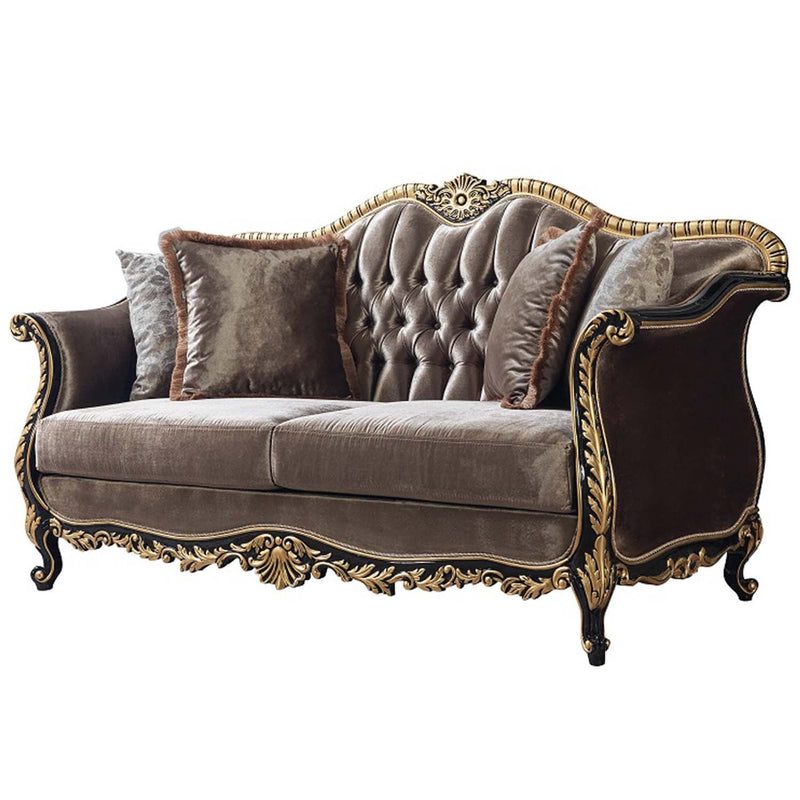 Betria 75" Loveseat w/4 Pillows, Light Green Velvet, Gold & Black Finish Acme