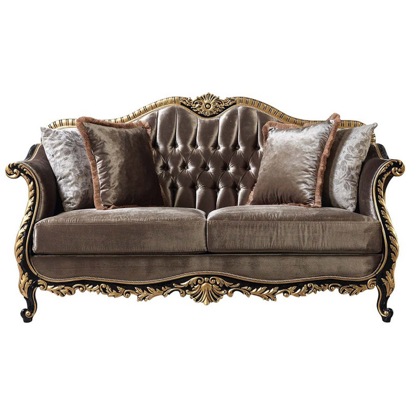 Betria 75" Loveseat w/4 Pillows, Light Green Velvet, Gold & Black Finish Acme