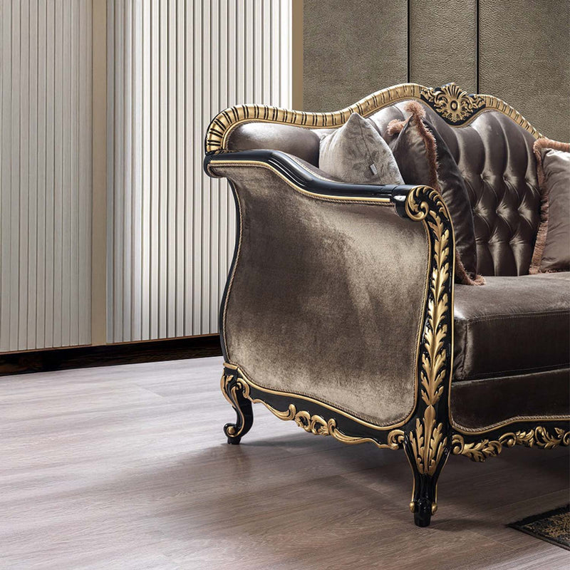Betria 75" Loveseat w/4 Pillows, Light Green Velvet, Gold & Black Finish Acme