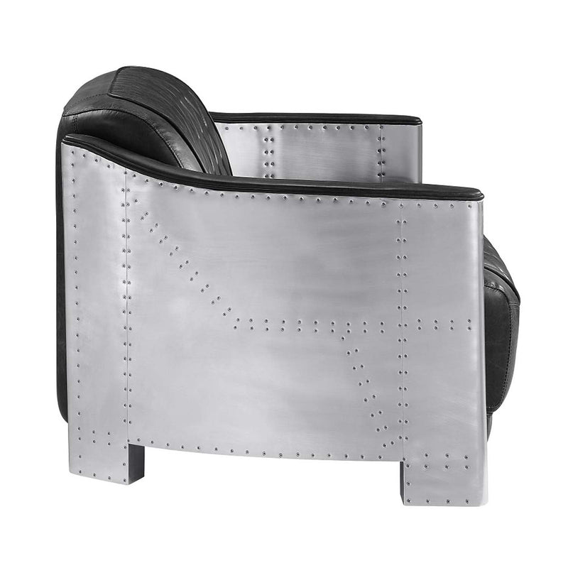 Sedna 50.4" Loveseat, Black Top Grain Leather & Aluminum Acme