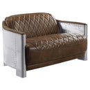 Sedna 50" Loveseat, Espresso Top Grain Leather & Aluminum Acme