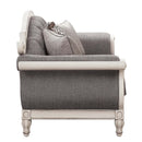 Florian 70.5" Loveseat w/3 Pillows, Gray Fabric & Antique White Finish Acme