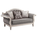 Florian 70.5" Loveseat w/3 Pillows, Gray Fabric & Antique White Finish Acme