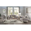 Florian 70.5" Loveseat w/3 Pillows, Gray Fabric & Antique White Finish Acme
