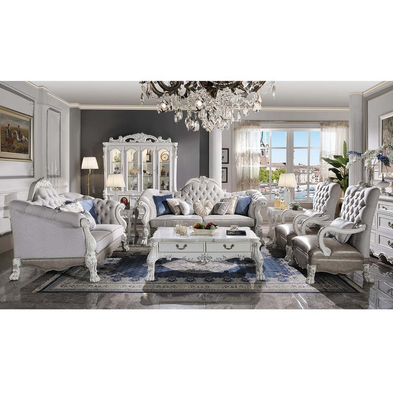 Dresden 74" Loveseat w/5 Pillows, Faux Leather & Bone White Finish Acme
