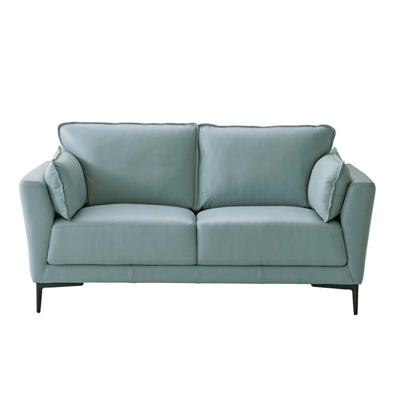 Mesut 68" Loveseat, Sage Green Top Grain Leather & Black Finish Acme