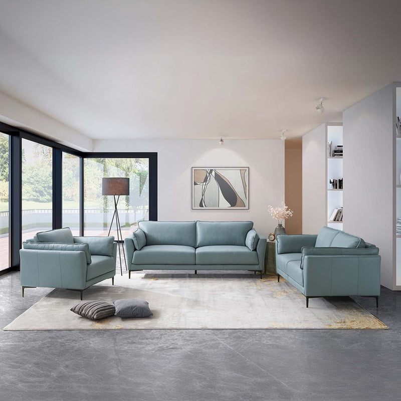 Mesut 68" Loveseat, Sage Green Top Grain Leather & Black Finish Acme