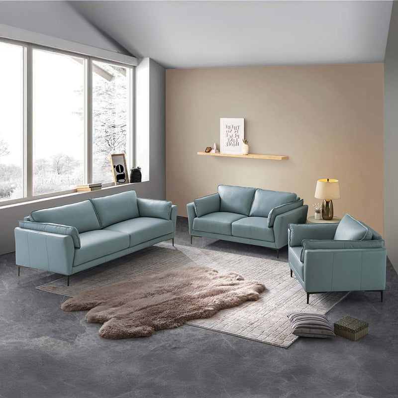 Mesut 68" Loveseat, Sage Green Top Grain Leather & Black Finish Acme