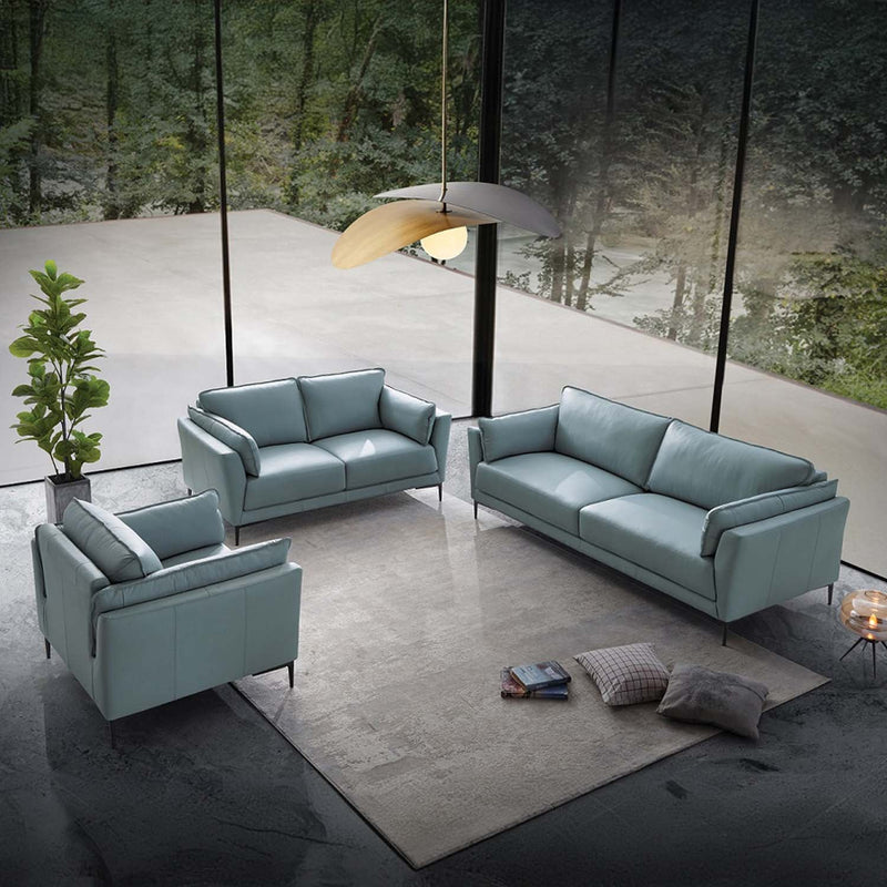Mesut 68" Loveseat, Sage Green Top Grain Leather & Black Finish Acme