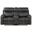 Hirah Motion 75" Loveseat w/Console & USB Port, Dark Gray Polish Microfiber Acme