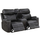 Hirah Motion 75" Loveseat w/Console & USB Port, Dark Gray Polish Microfiber Acme