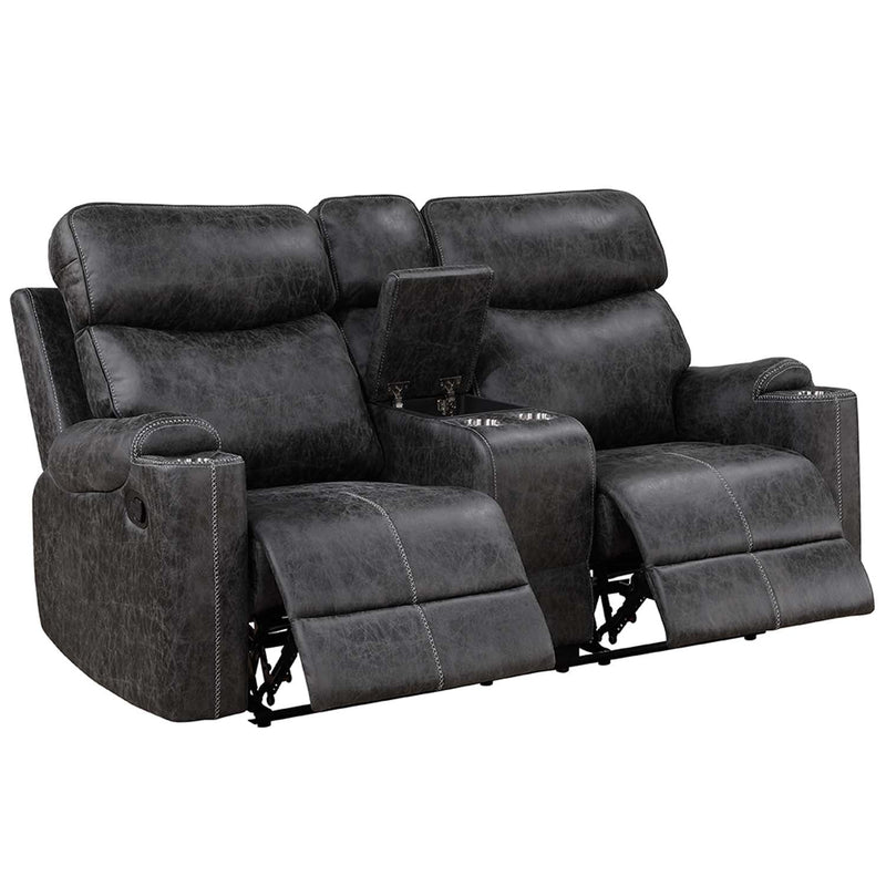 Hirah Motion 75" Loveseat w/Console & USB Port, Dark Gray Polish Microfiber Acme