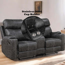 Hirah Motion 75" Loveseat w/Console & USB Port, Dark Gray Polish Microfiber Acme