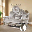 Libertee 70" Loveseat w/3 Pillows, Beige Fabric & Champagne Finish Acme