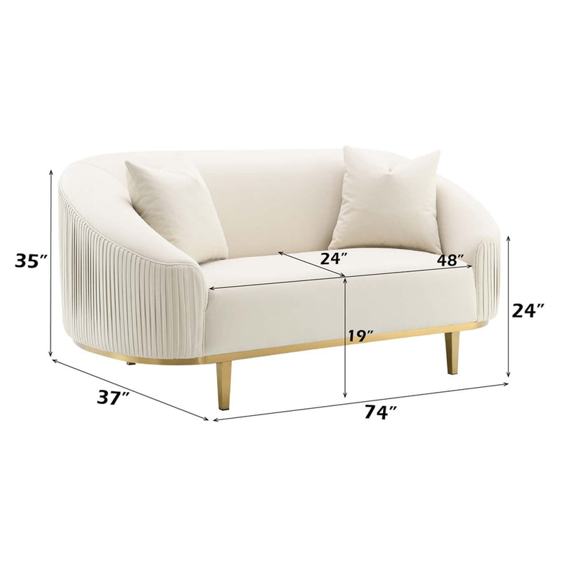 Martina 74" Loveseat w/2 Pillows, Ivory Velvet Acme